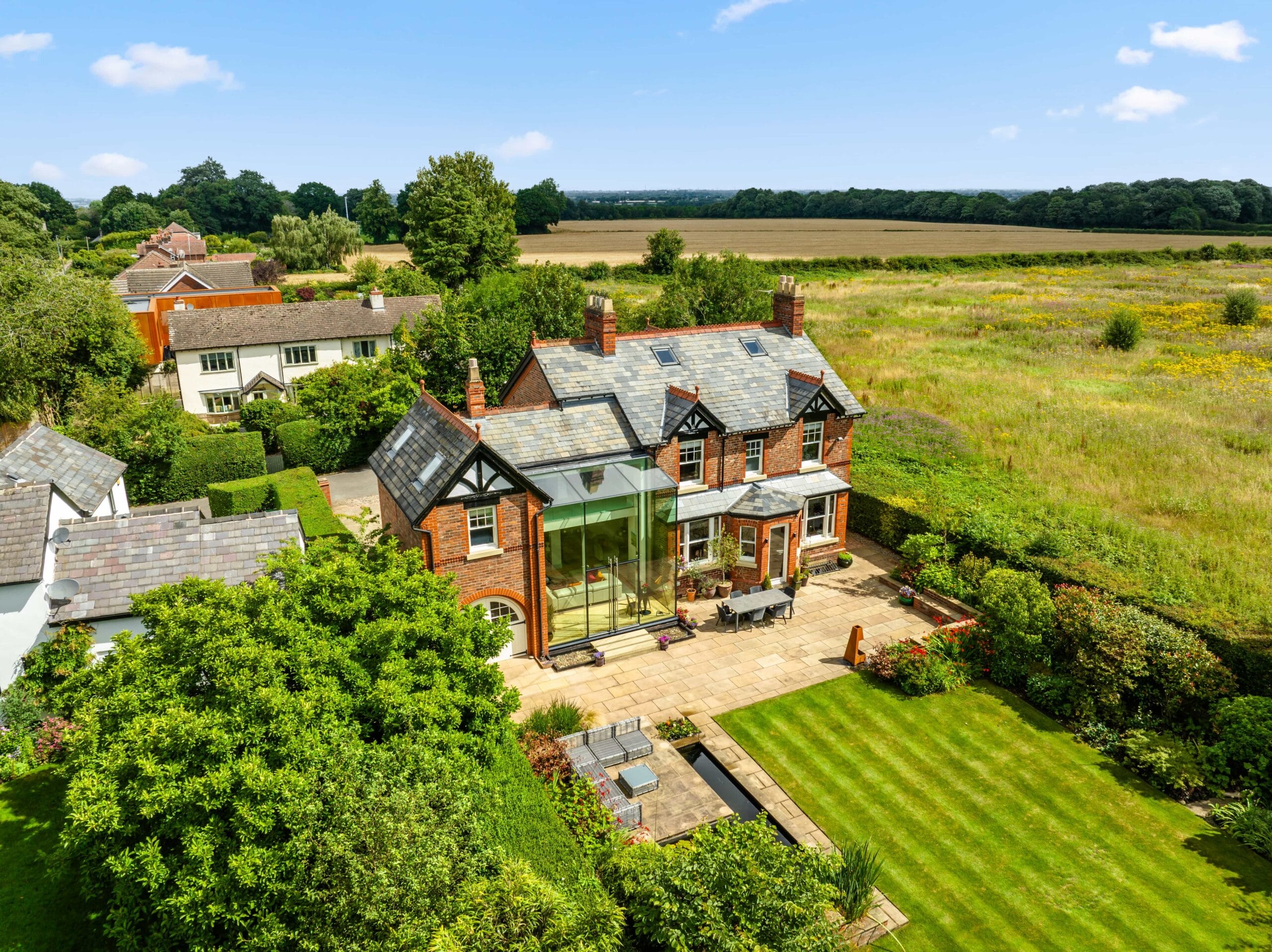 Property Photography Lymm, Cheshire. Aerial Photo of a Luxury Property in Lymm.